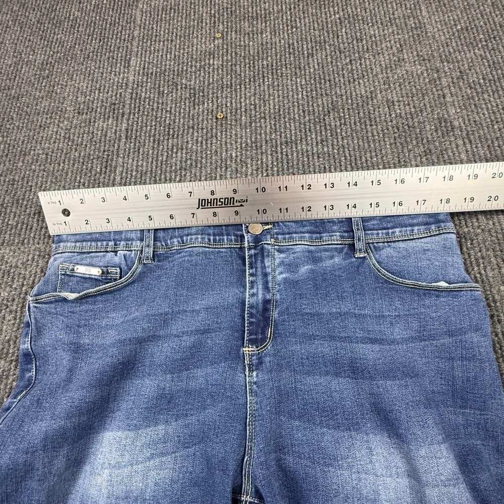 Coco + Carmen Flare Leg Jeans Womens Size XL Blue Frayed Hem V-Cut Ankle Denim - Picture 4 of 12